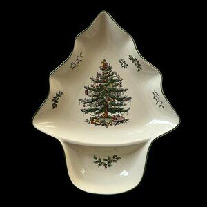 Spode Tree Dip Dish Christmas 12” Porcelain Holiday Serveware Since 1938 Holly